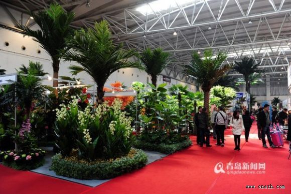 高清：仿真植物汇聚青岛 会展中心变热带雨林